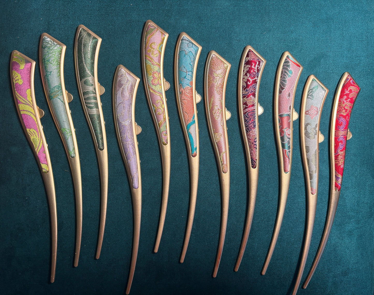 JOFAE Kyoto handmade silk brocade crescent hair pin with elegant design, perfect for everyday wear and special occasions.