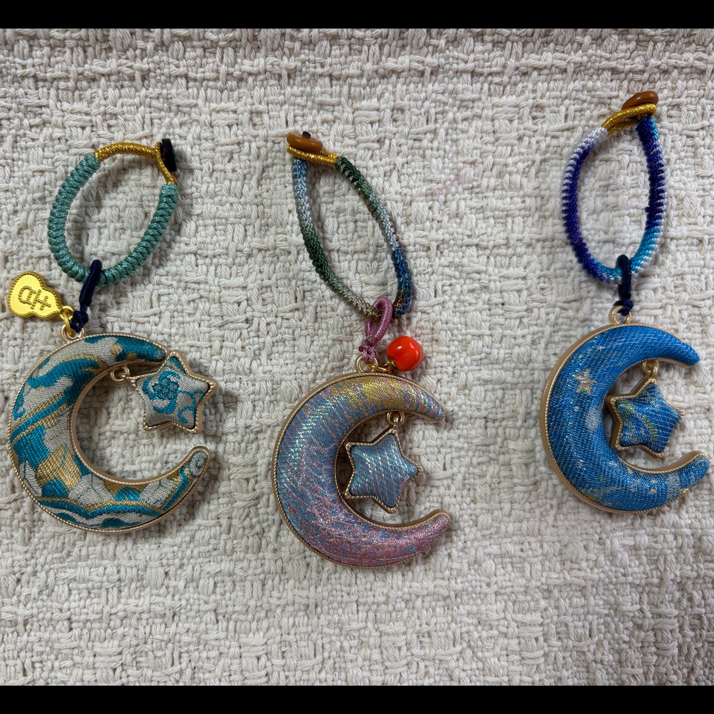 JOFAE Kyoto handmade moon and star charm, celestial Japanese bag charm with moon and star designs, Japanese protection talisman