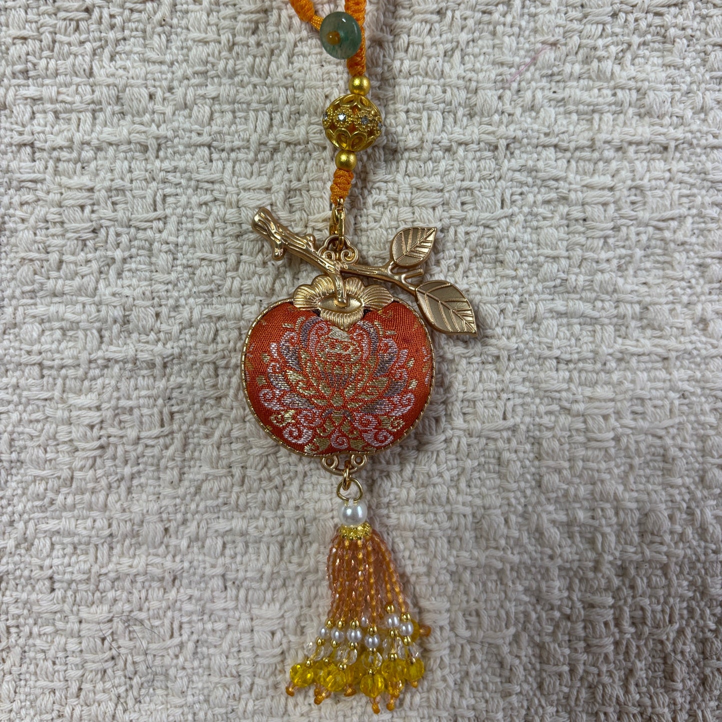 JOFAE Kyoto handmade golden persimmon charm with intricate design, symbolizing wealth and happiness as a Japanese lucky ornament.