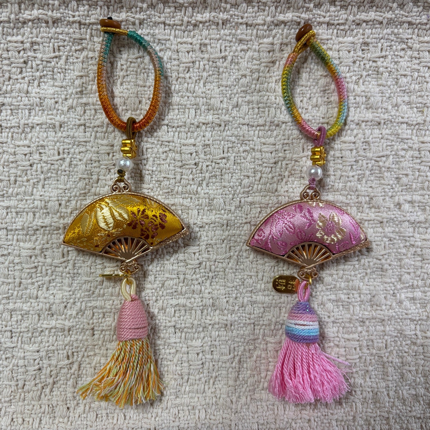 JOFAE Kyoto handmade folding fan charm with tassel, elegant keychain accessory showcasing traditional Japanese design.