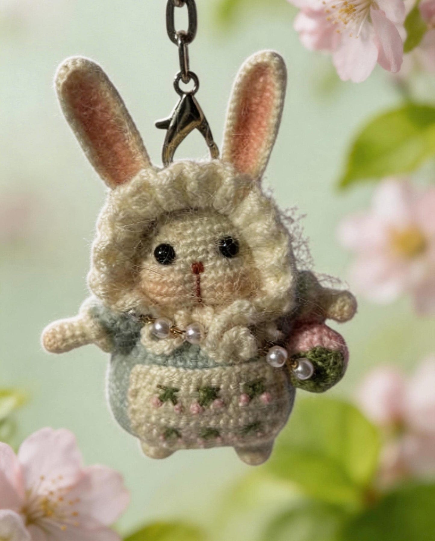 Moon Rabbit Lucky Charm – Kyoto Inspired Handmade Amigurumi – Symbol of Peace, Protection and Gentle Luck – One of a Kind Artisan Crochet Piece