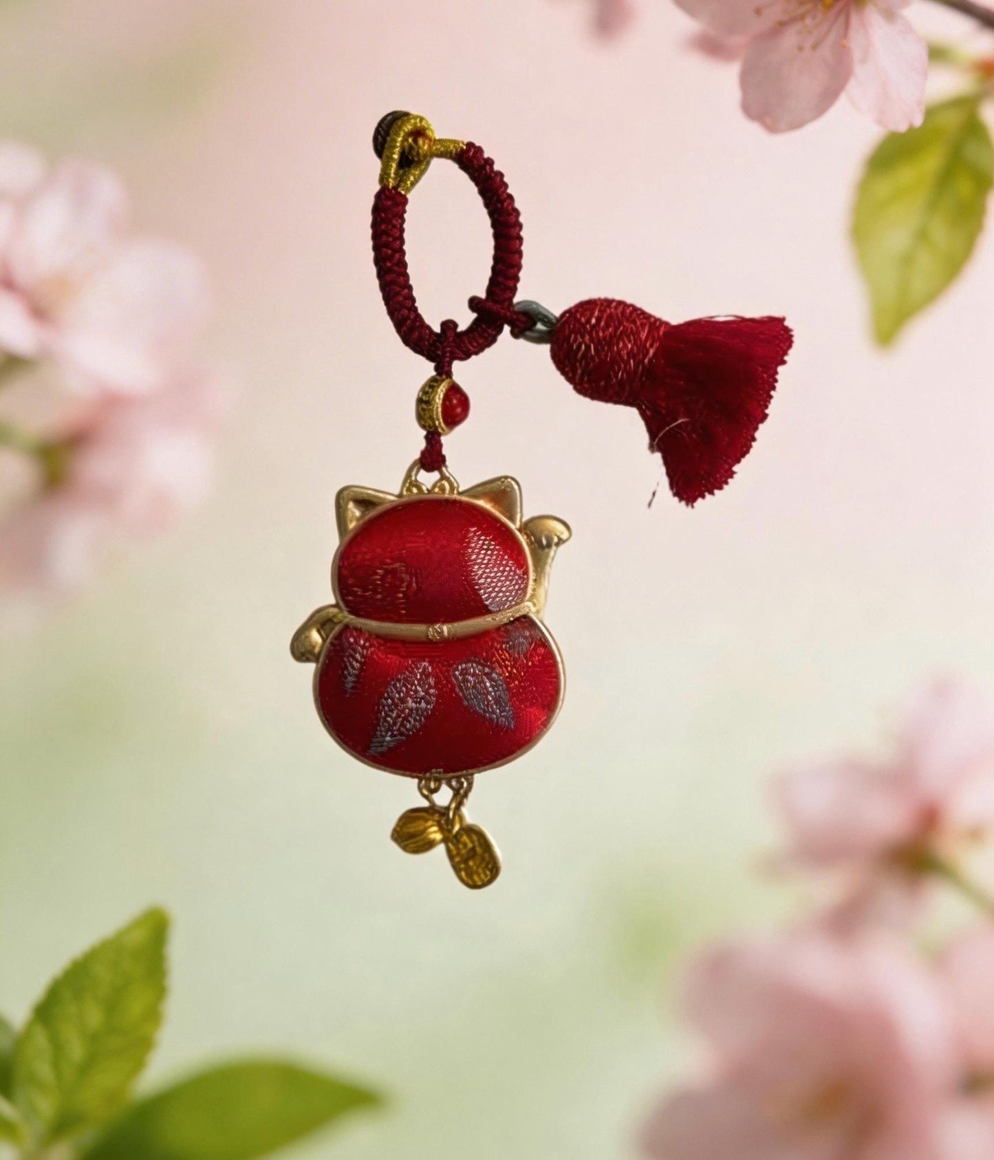 Maneki Neko Lucky Charm (Red) – Kyoto Inspired Handmade Amulet – Symbol of Wealth, Prosperity and Good Fortune – Traditional Japanese Artisan Craft