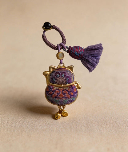 Maneki Neko Lucky Charm (Purple) – Kyoto Inspired Handmade Amulet – Symbol of Protection, Wisdom and Inner Balance – Artisan Japanese Craft