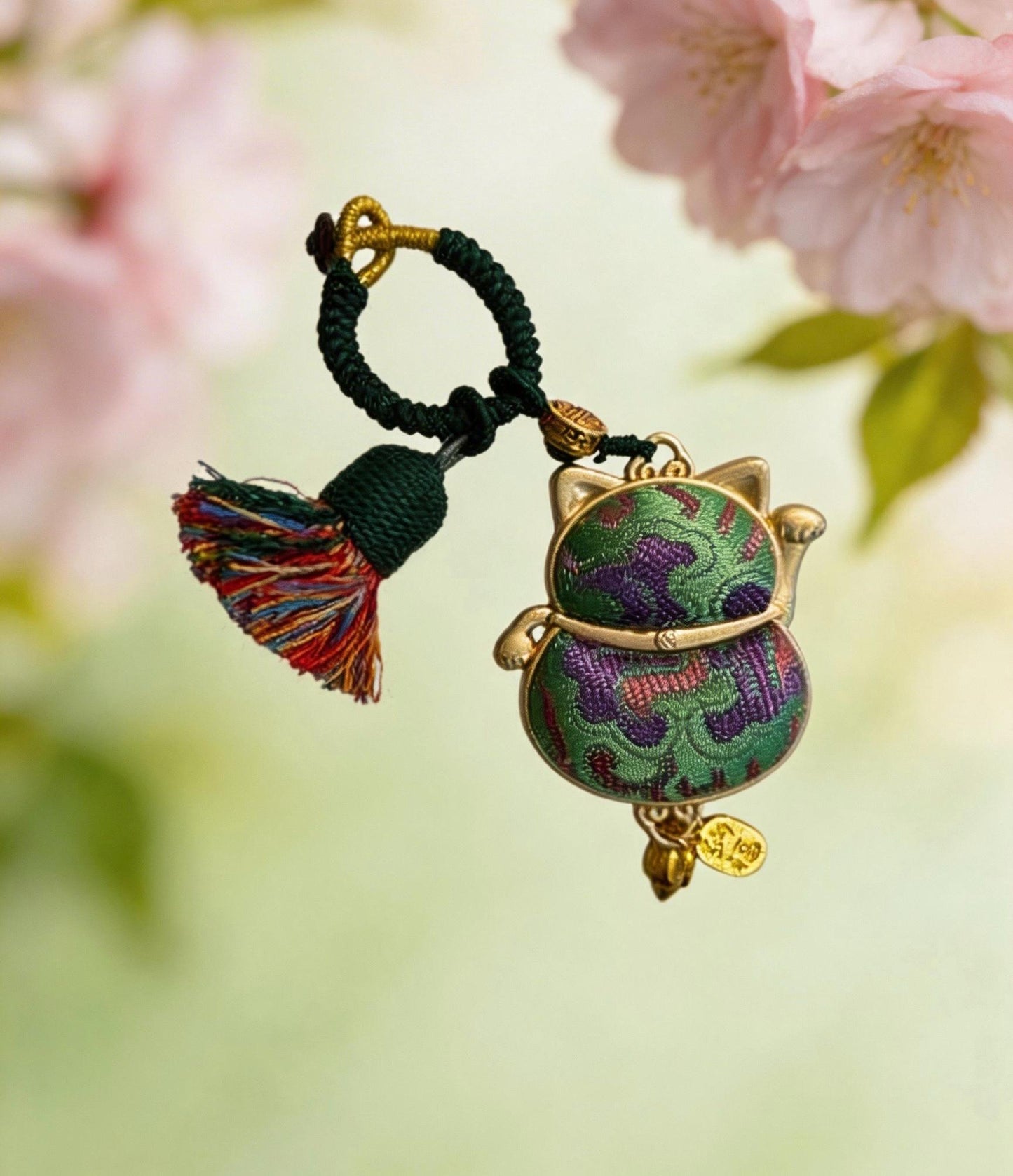 Maneki Neko Lucky Charm (Green) – Kyoto Inspired Handmade Amulet – Symbol of Harmony, Balance and Good Luck – Traditional Japanese Craft