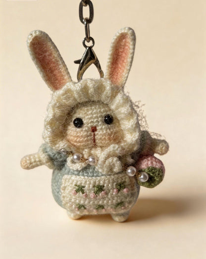 Moon Rabbit Lucky Charm – Kyoto Inspired Handmade Amigurumi – Symbol of Peace, Protection and Gentle Luck – One of a Kind Artisan Crochet Piece