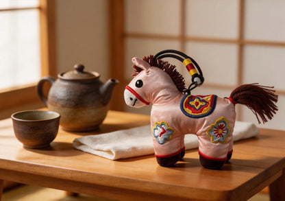 開運馬お守り (ピンク) – 京都にインスパイアされた手作りのお守り – 愛、優しさ、心の温かさの象徴 – 京都の職人技