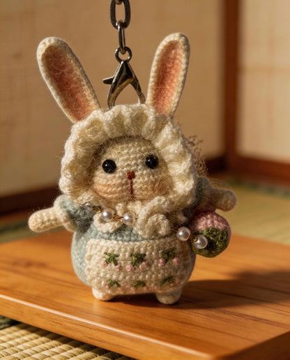 Moon Rabbit Lucky Charm – Kyoto Inspired Handmade Amigurumi – Symbol of Peace, Protection and Gentle Luck – One of a Kind Artisan Crochet Piece