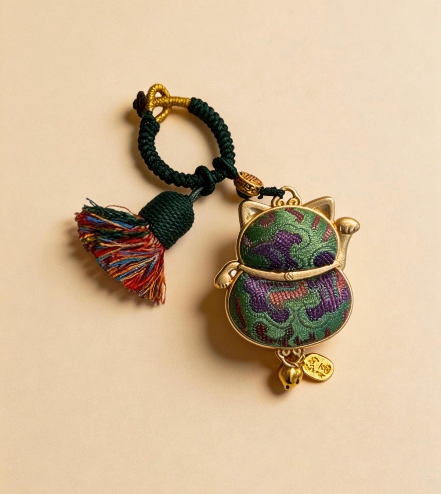 Maneki Neko Lucky Charm (Green) – Kyoto Inspired Handmade Amulet – Symbol of Harmony, Balance and Good Luck – Traditional Japanese Craft