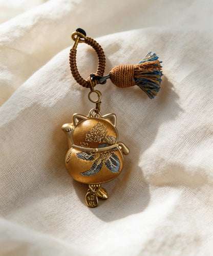 Maneki Neko Lucky Charm (Yellow) – Kyoto Inspired Handmade Amulet – Symbol of Wealth, Success and Abundance – Artisan Kyoto Craft
