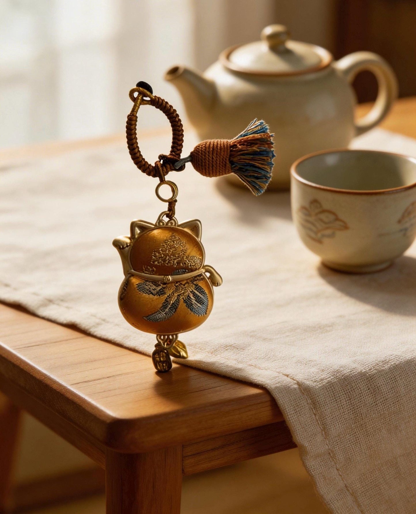 Maneki Neko Lucky Charm (Yellow) – Kyoto Inspired Handmade Amulet – Symbol of Wealth, Success and Abundance – Artisan Kyoto Craft