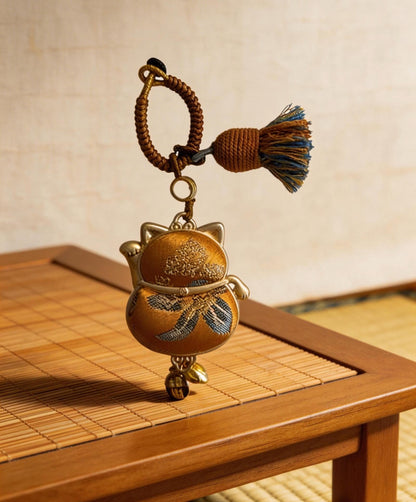 Maneki Neko Lucky Charm (Yellow) – Kyoto Inspired Handmade Amulet – Symbol of Wealth, Success and Abundance – Artisan Kyoto Craft