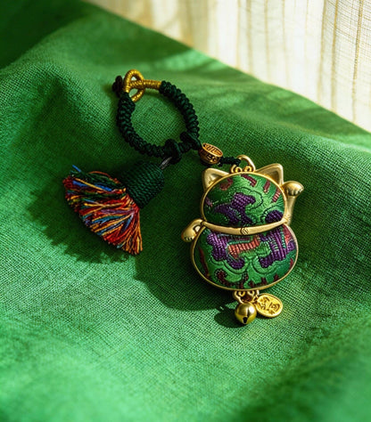Maneki Neko Lucky Charm (Green) – Kyoto Inspired Handmade Amulet – Symbol of Harmony, Balance and Good Luck – Traditional Japanese Craft