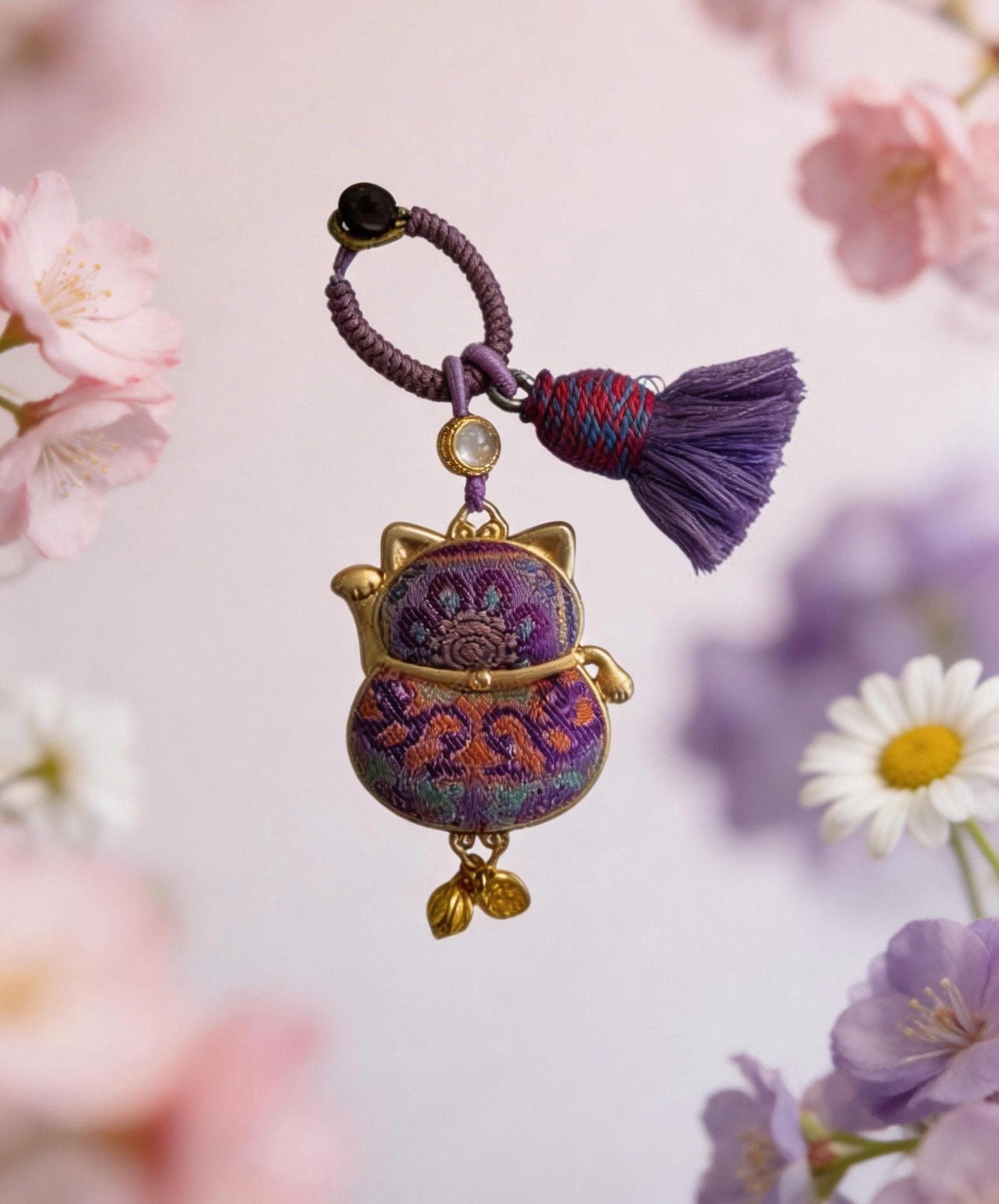 Maneki Neko Lucky Charm (Purple) – Kyoto Inspired Handmade Amulet – Symbol of Protection, Wisdom and Inner Balance – Artisan Japanese Craft
