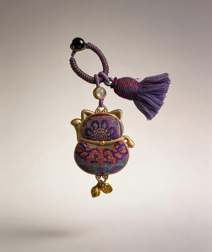 Maneki Neko Lucky Charm (Purple) – Kyoto Inspired Handmade Amulet – Symbol of Protection, Wisdom and Inner Balance – Artisan Japanese Craft
