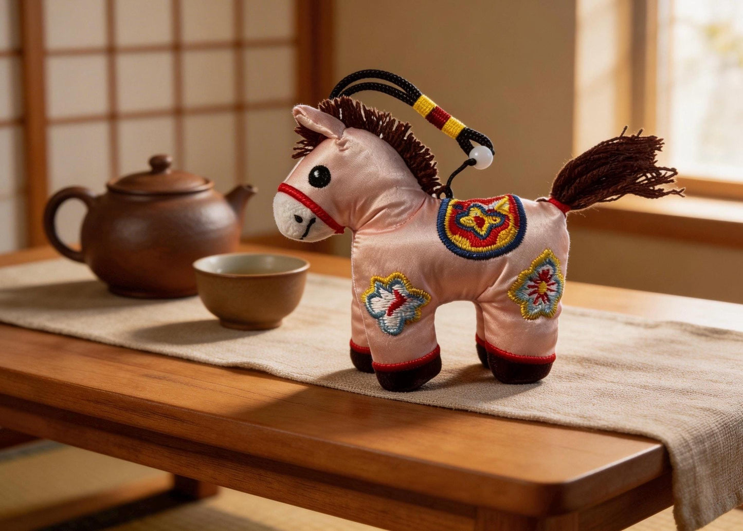開運馬お守り (ピンク) – 京都にインスパイアされた手作りのお守り – 愛、優しさ、心の温かさの象徴 – 京都の職人技