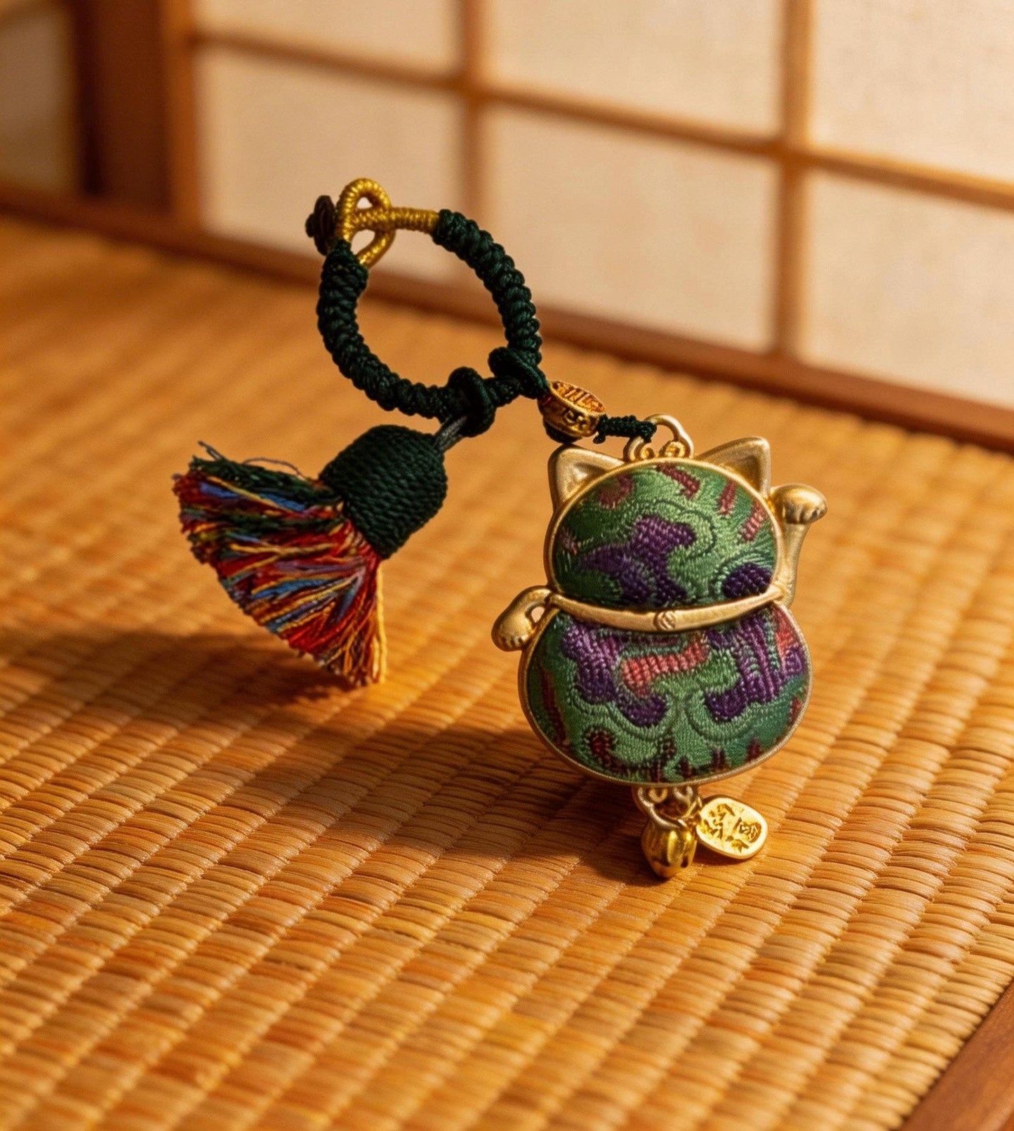 Maneki Neko Lucky Charm (Green) – Kyoto Inspired Handmade Amulet – Symbol of Harmony, Balance and Good Luck – Traditional Japanese Craft
