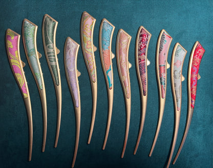 JOFAE Kyoto handmade silk brocade crescent hair pin with elegant design, perfect for everyday wear and special occasions.