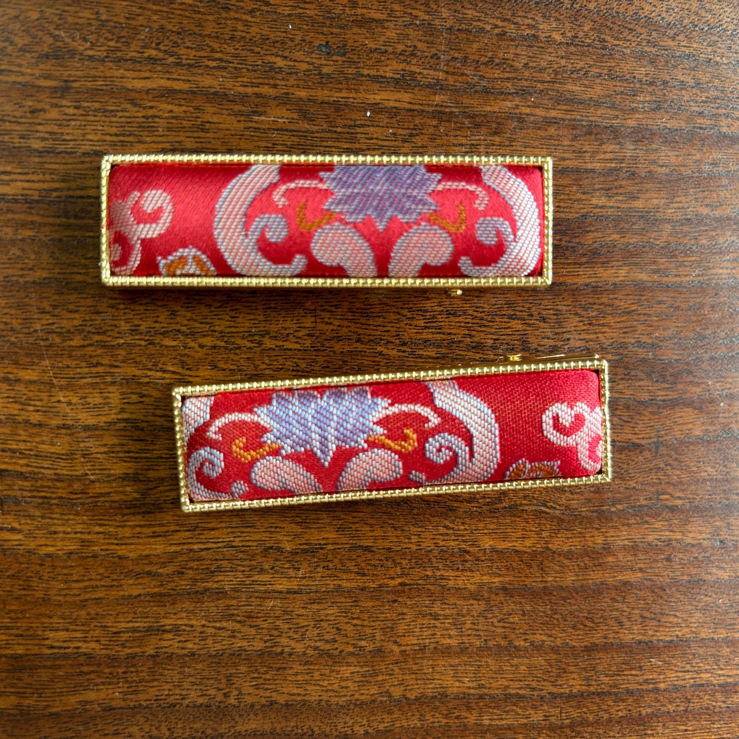 JOFAE Kyoto Handmade Brocade Bar Hair Clip from the Simple Luck Edition, featuring intricate fabric design and elegant craftsmanship.