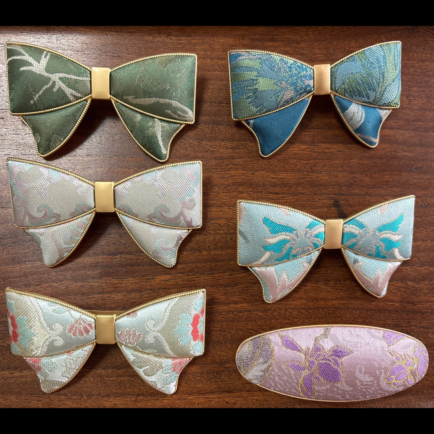 JOFAE Kyoto large handmade brocade bow hair clip featuring intricate pattern and elegant design, perfect for statement hair accessories.