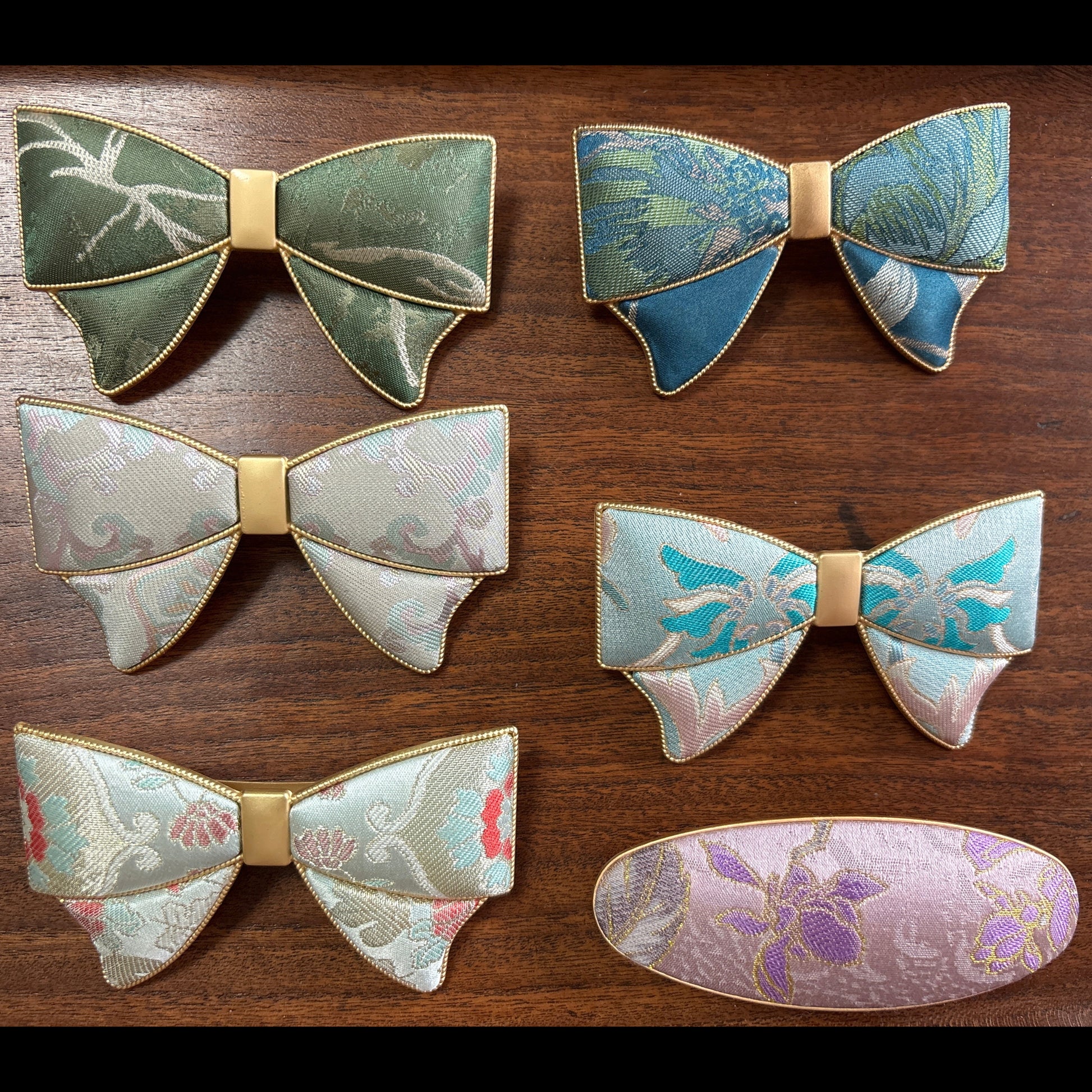 JOFAE Kyoto large handmade brocade bow hair clip featuring intricate pattern and elegant design, perfect for statement hair accessories.