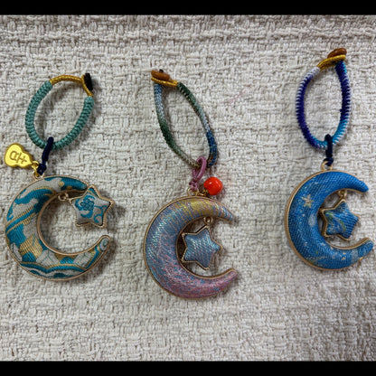 JOFAE Kyoto handmade moon and star charm, celestial Japanese bag charm with moon and star designs, Japanese protection talisman