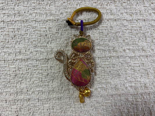 JOFAE Handmade Aristocat Charm – Kyoto Vintage Brocade Cat Bag Accessory | Elegant Japanese Artisan Keychain