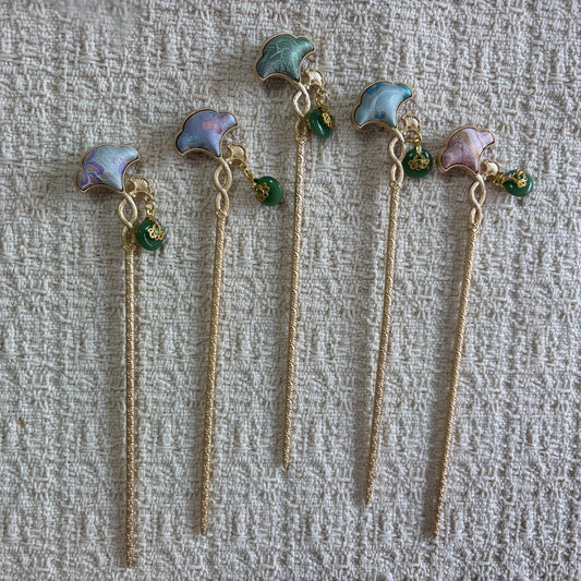 JOFAE Kyoto handmade Ginkgo hair stick featuring intricate design, symbolizing longevity and good fortune, displayed on a neutral background.