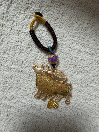 JOFAE Handmade Ox Zodiac Bag Charm – Kyoto Protection Talisman for Strength, Stability & Prosperity | Chinese Zodiac Keychain