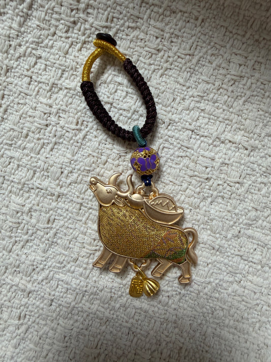 JOFAE Handmade Ox Zodiac Bag Charm – Kyoto Protection Talisman for Strength, Stability & Prosperity | Chinese Zodiac Keychain