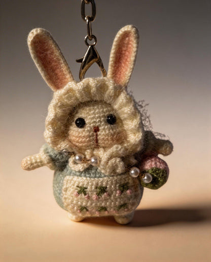 Moon Rabbit Lucky Charm – Kyoto Inspired Handmade Amigurumi – Symbol of Peace, Protection and Gentle Luck – One of a Kind Artisan Crochet Piece