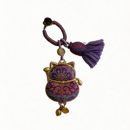 Maneki Neko Lucky Charm (Purple) – Kyoto Inspired Handmade Amulet – Symbol of Protection, Wisdom and Inner Balance – Artisan Japanese Craft