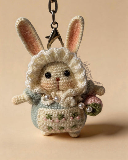 Moon Rabbit Lucky Charm – Kyoto Inspired Handmade Amigurumi – Symbol of Peace, Protection and Gentle Luck – One of a Kind Artisan Crochet Piece