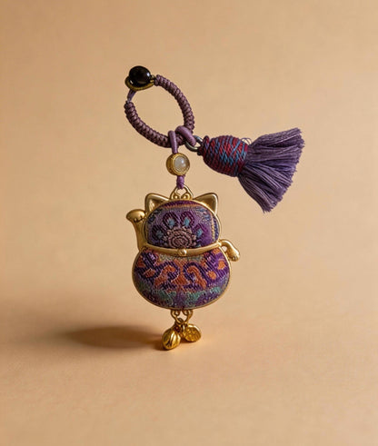 Maneki Neko Lucky Charm (Purple) – Kyoto Inspired Handmade Amulet – Symbol of Protection, Wisdom and Inner Balance – Artisan Japanese Craft
