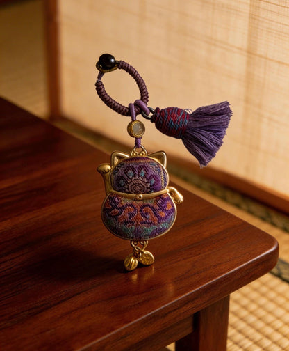 Maneki Neko Lucky Charm (Purple) – Kyoto Inspired Handmade Amulet – Symbol of Protection, Wisdom and Inner Balance – Artisan Japanese Craft