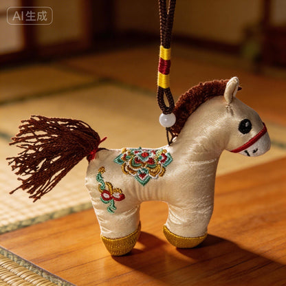 Lucky Horse Charm (Ivory) – Kyoto Inspired Handmade Amulet – Symbol of Safe Journey, Protection and Gentle Strength – Hand-Embroidered Traditional Japanese Craft