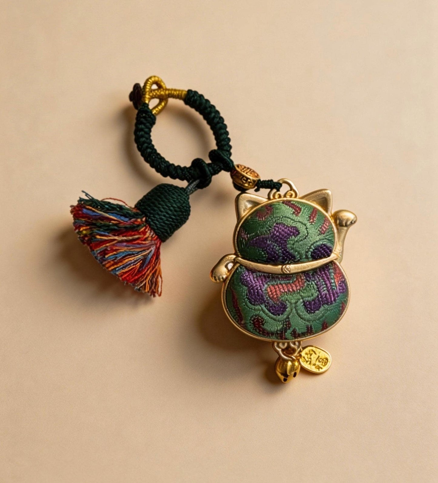 Maneki Neko Lucky Charm (Green) – Kyoto Inspired Handmade Amulet – Symbol of Harmony, Balance and Good Luck – Traditional Japanese Craft